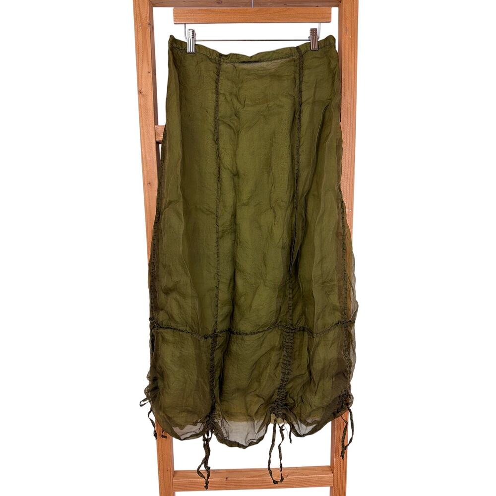 NWT Homefrocks Green Lined Silk Maxi Skirt Size M